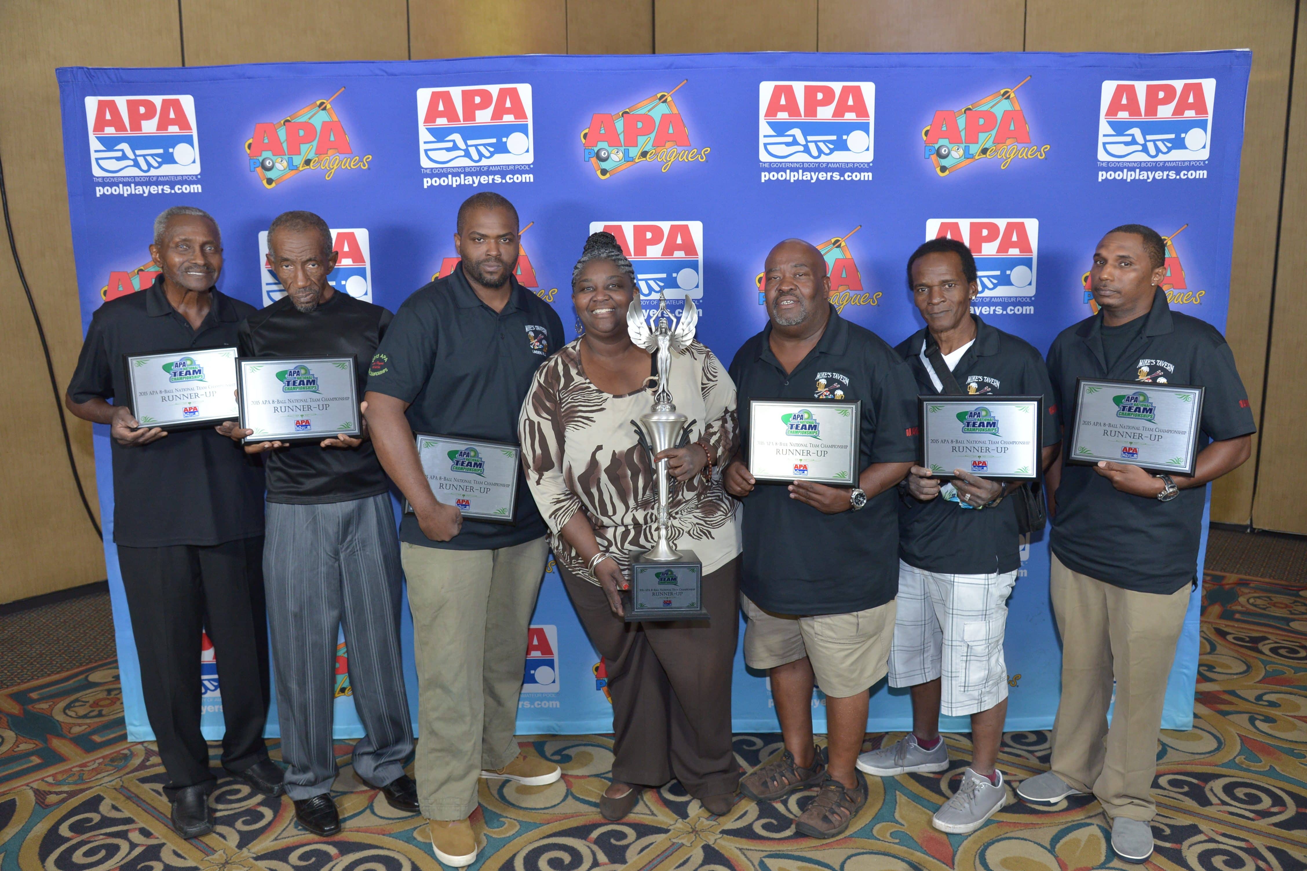 <strong>Runners-Up: Mike’s Magnums of Linden, NJ - </strong>(L to R): Nathaneil Alvin, Hiram Blackburn, Michael Green, Katrina Williams, Eugene Lewis, Joseph Mikell, Terence Peterson